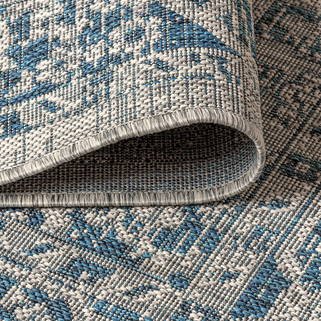 Jonathan Y Smb102B-5R Rozetta Boho Medallion Textured Weave Indoor Outdoor -Area Rug Coastal Bohemian Rustic Glam Easy-Cleaning Bedroom Kitchen Backyard Patio Non Shedding, 5' Round, Gray/Navy