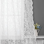 Bujasso White Sheer Lace Curtains 63 inch Vintage Floral Sheer Window Curtain Panels for Living Room Bedroom Elegant Light Filte