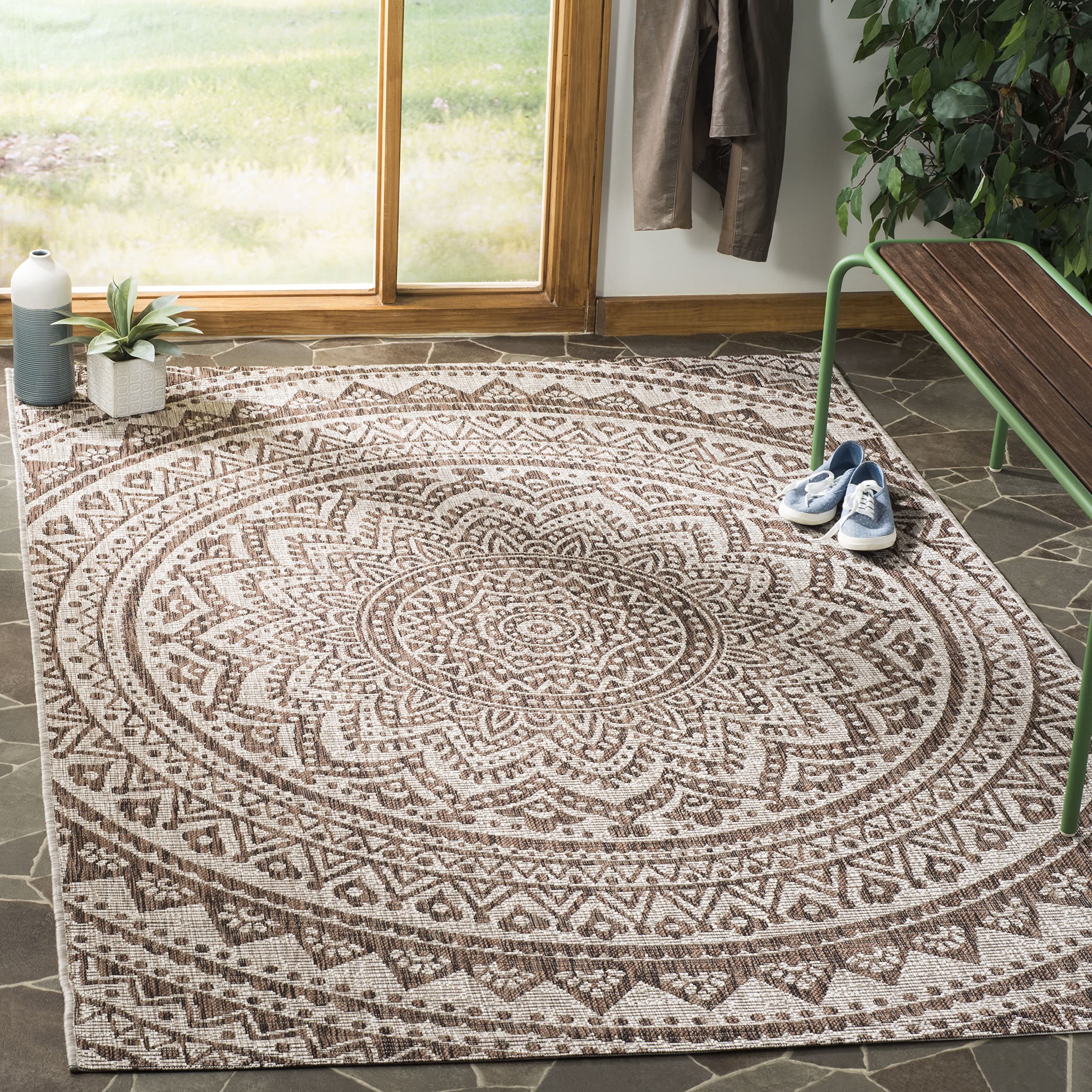 Safavieh Courtyard Collection 80.4' X 115.2' Beige/Brown Cy8734 Indoor/ Outside Waterproof Easy Cleansingpatio Backyard Mudroom Area Mat