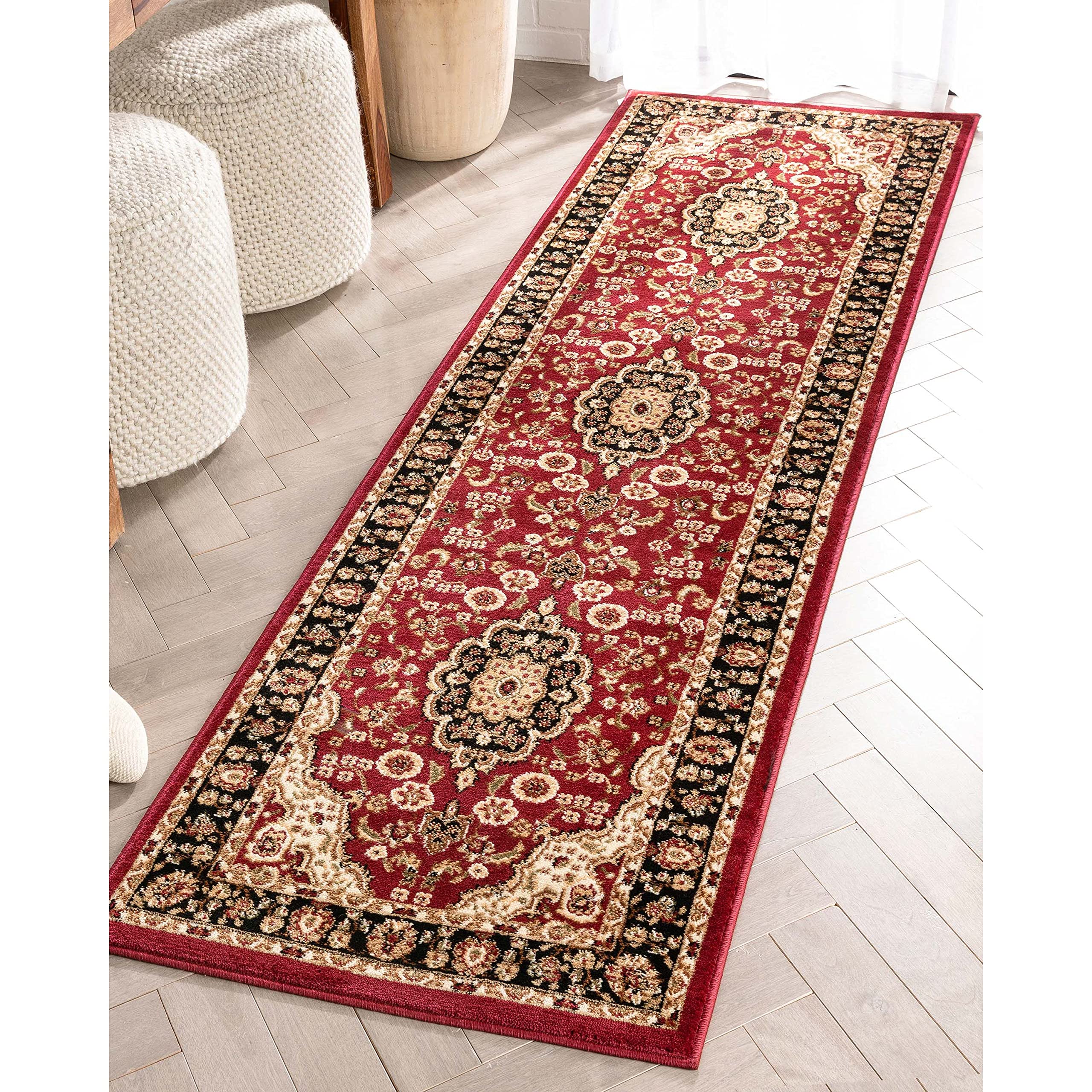 Well Woven Barclay Collection Medallion Kashan Red 2x7 Runner Rug - for Hallways, Kitchens, and Entryways