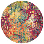 Safavieh Madison Collection 6'7'' Round Fuchsia / Gold Mad425D Boho Abstract Distressed Non-Shedding Dining Room Entryway Foyer
