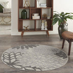 Nourison Aloha Indoor/Outdoor Floral Silver Grey 5'3' X Round Area Rug, (5' Round)