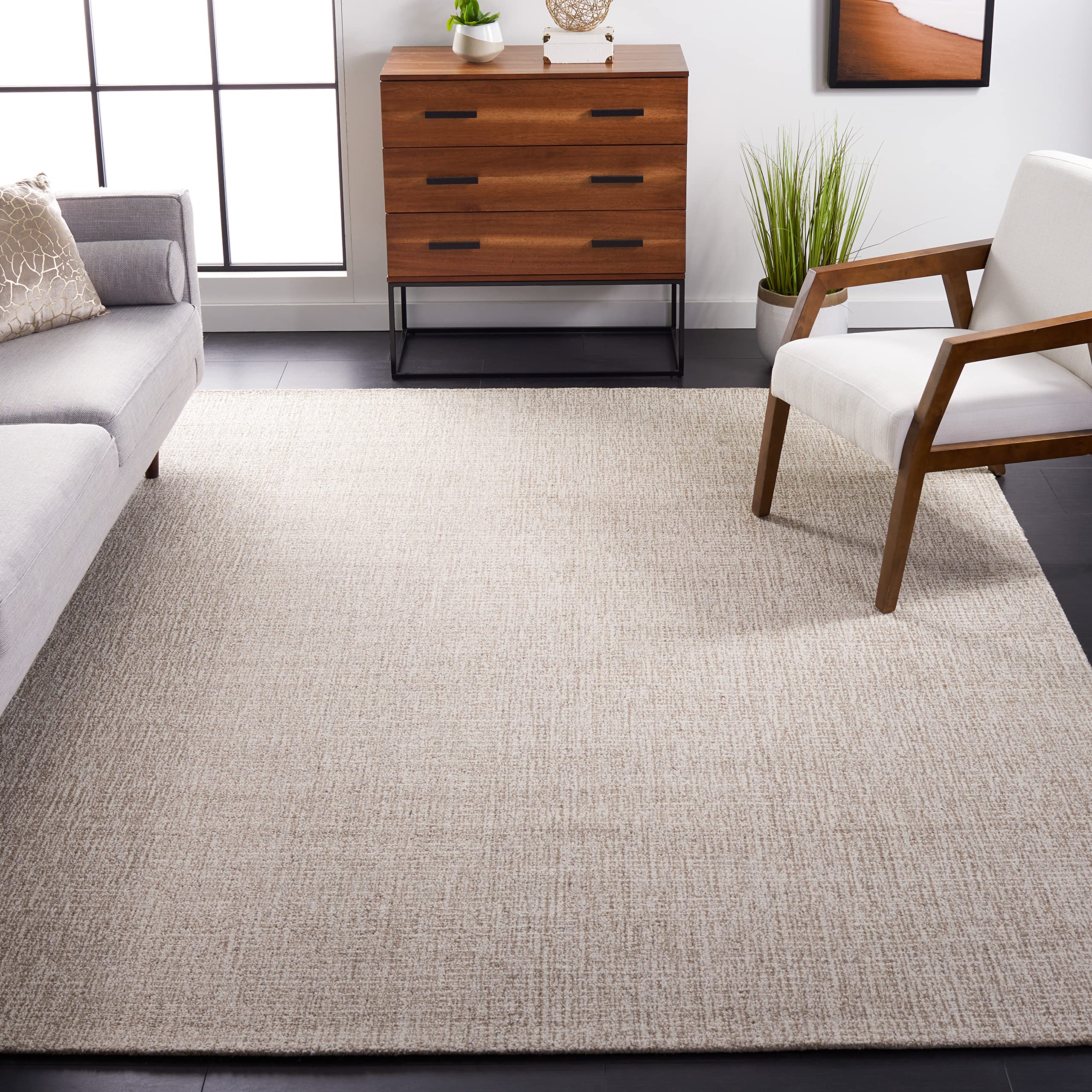 SAFAVIEH Abstract Collection 6' Square Ivory/Grey ABT468G Handmade Premium Wool Living Room Dining Bedroom Area Rug