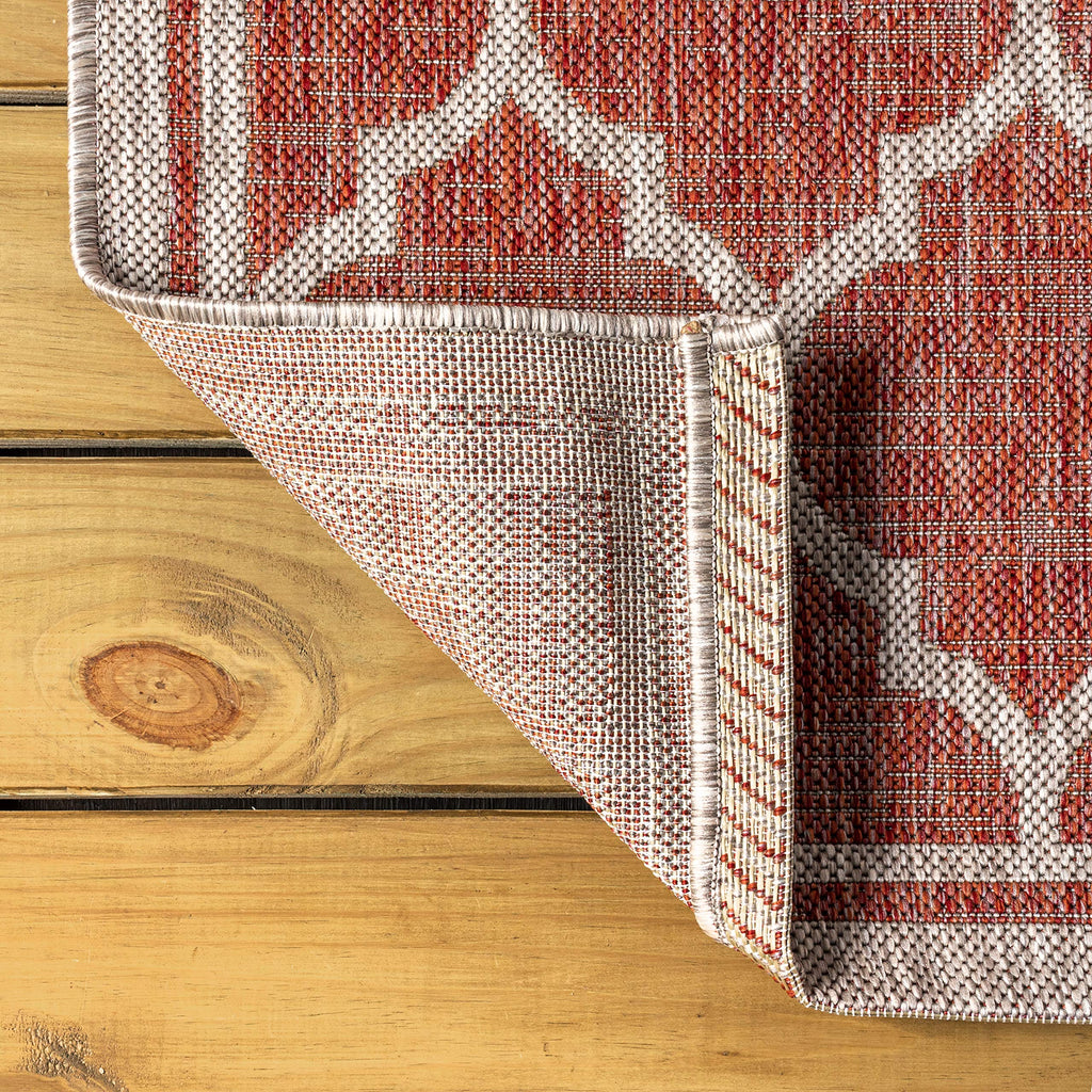 Jonathan Y Smb109C-3 Trebol Moroccan Trellis Textured Weave Indoor Outdoor Area Rug Bohemian Modern Easy Cleaning Bedroom Kitchen Backyard Patio Non Shedding, 3 X 5, Red/Beige