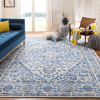 SAFAVIEH Brentwood Collection X-Large Area Rug - 11' x 15', Navy & Light Grey, Medallion Distressed Design, Non-Shedding & Easy 