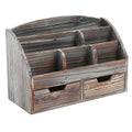 Mygift Torched Wood Desktop Organizer - Includes 6 Compartments And 2 Pullout Drawers To Organize Office Supplies And Accessorie
