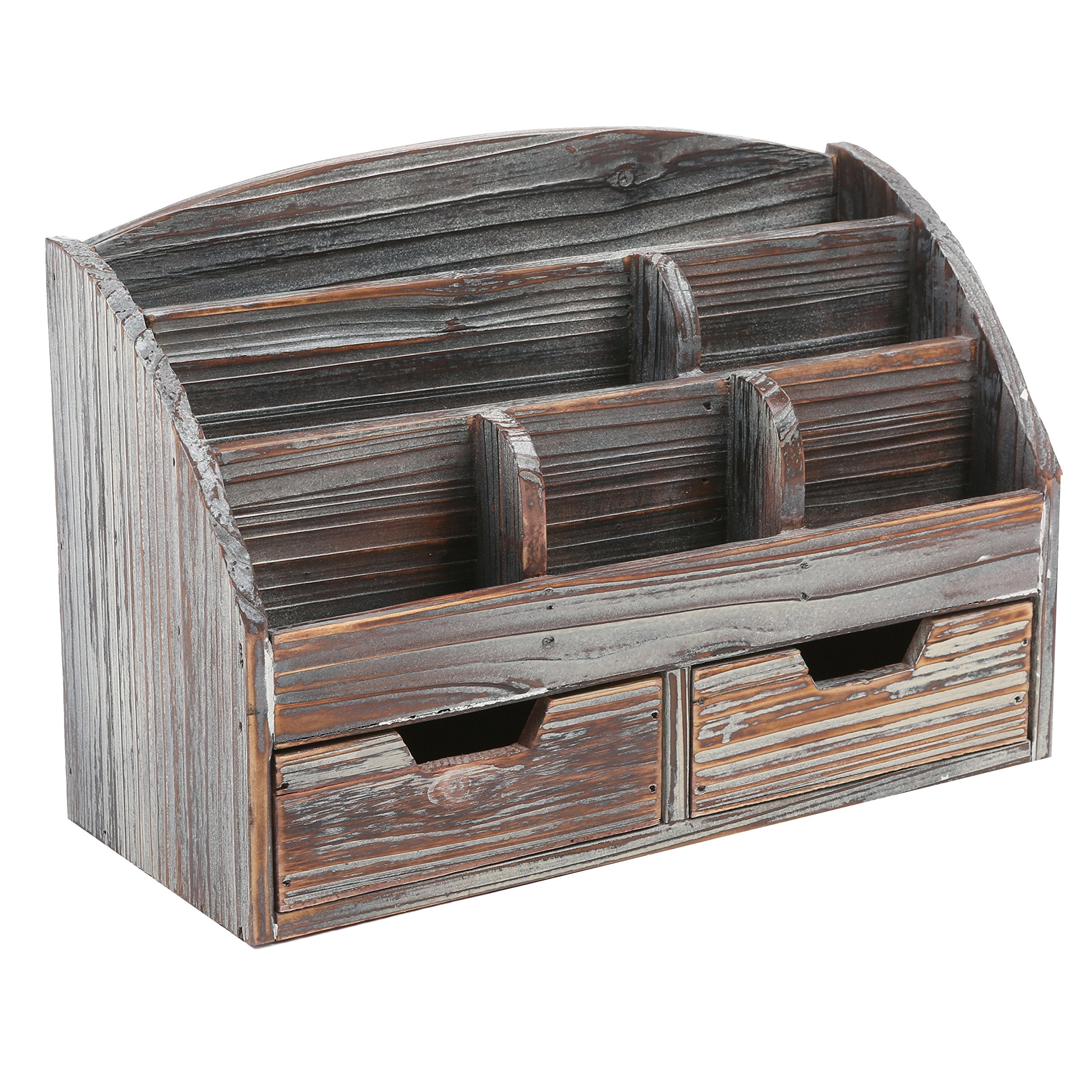 Mygift Torched Wood Desktop Organizer - Includes 6 Compartments And 2 Pullout Drawers To Organize Office Supplies And Accessorie