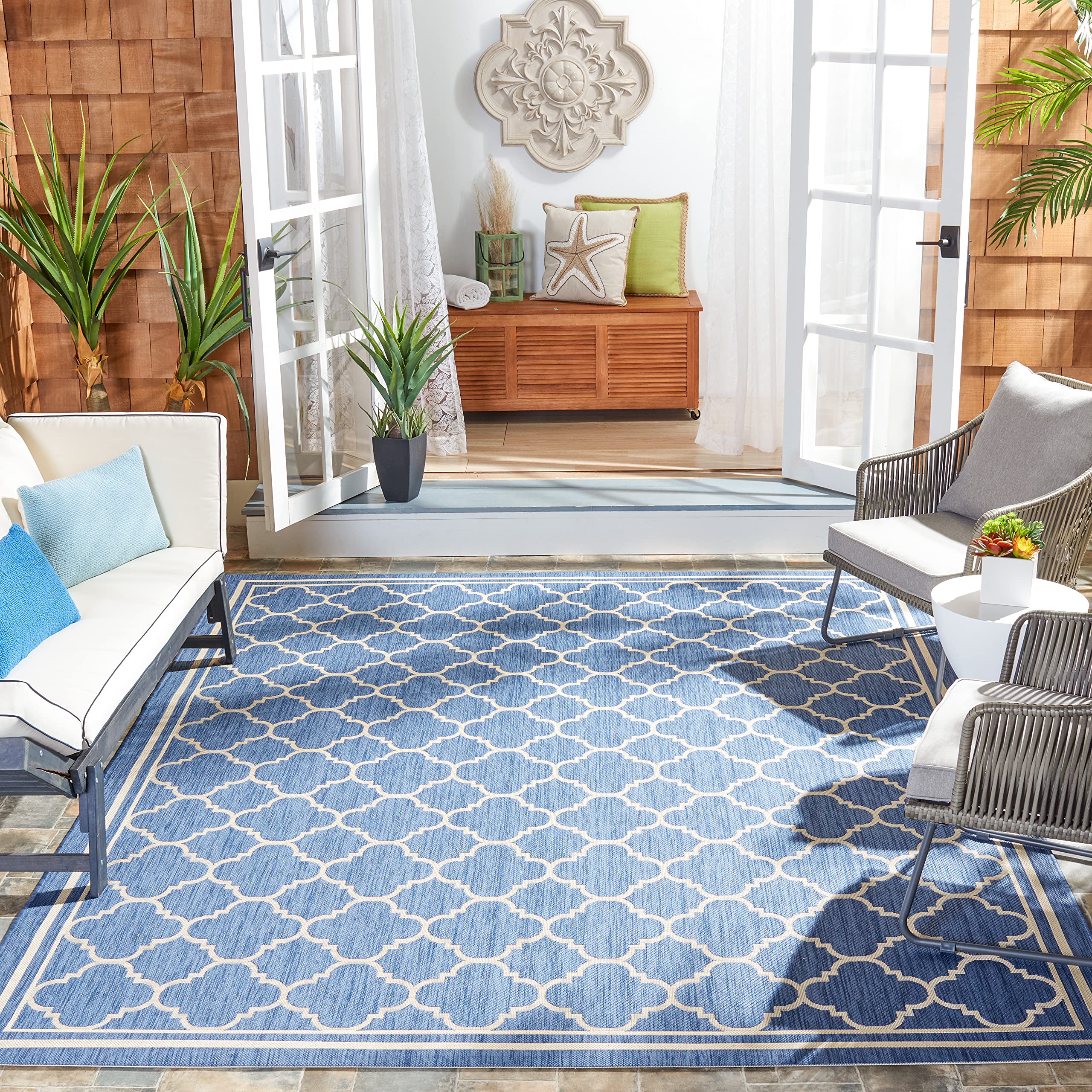 Safavieh Courtyard Collection 8' X 10' Blue/Beige Cy6918 Trellis Indoor/ Outdoor Patio Backyard Mudroom Area Rug