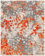Safavieh Madison Collection Area Rug - 8' X 10', Grey & Orange, Boho Abstract Distressed Design, Non-Shedding & Easy Care, Ideal