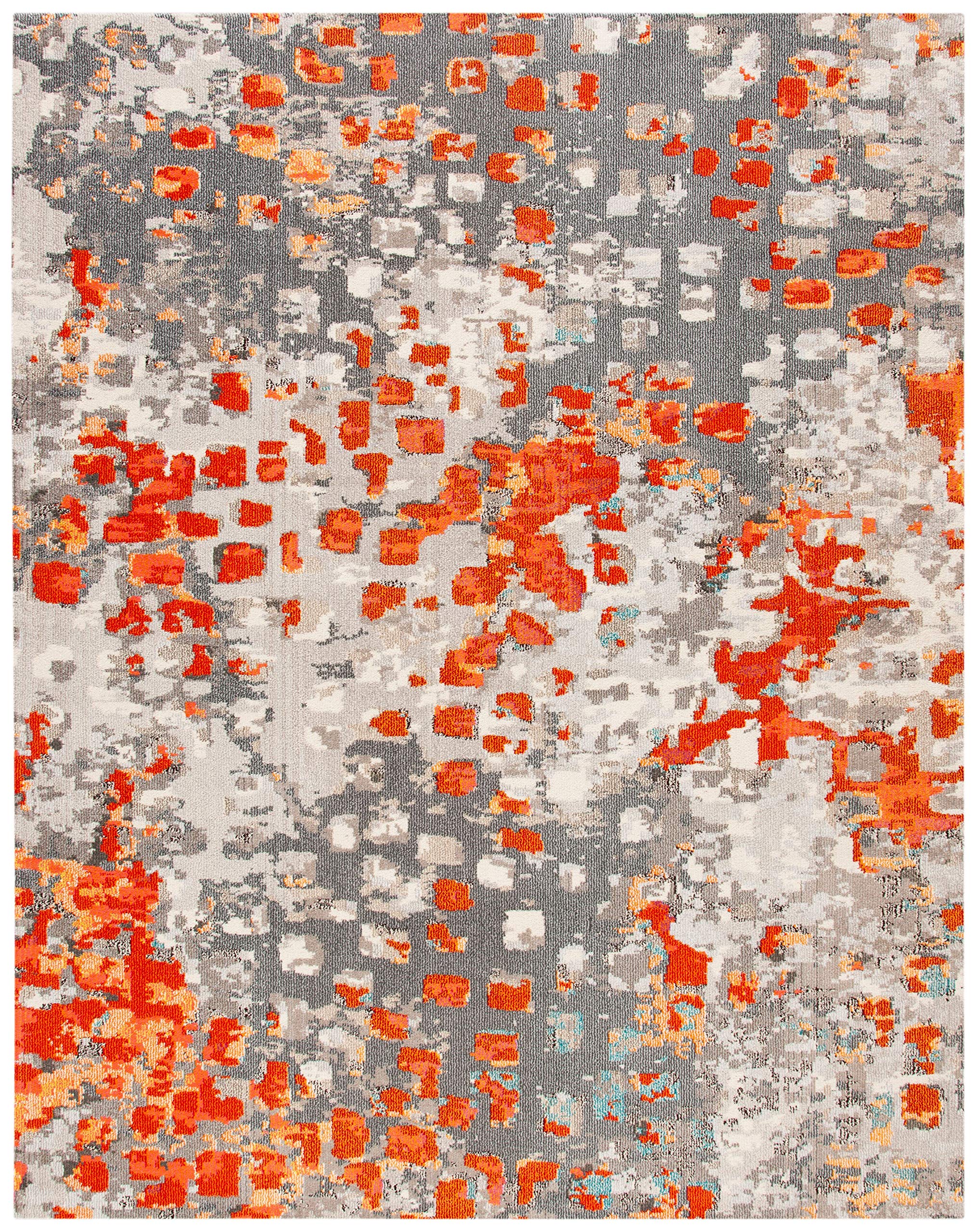 Safavieh Madison Collection Area Rug - 8' X 10', Grey & Orange, Boho Abstract Distressed Design, Non-Shedding & Easy Care, Ideal