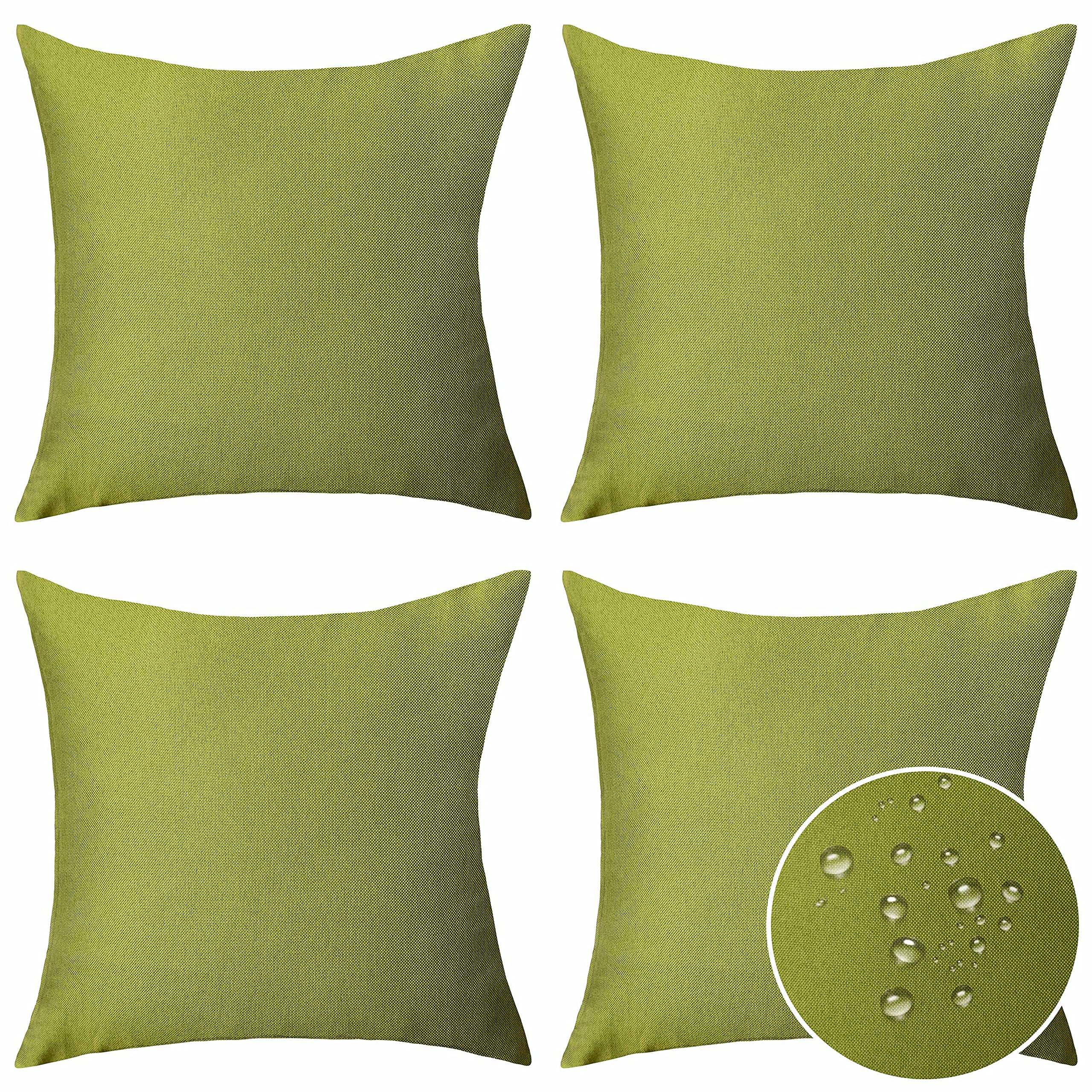 Home Brilliant Outdoor Throw Pillows Covers 20X20 Waterproof Sunbrella Pillow Covers Linen, 20 X 20 Inches, 50Cm, Set Of 4, Gras