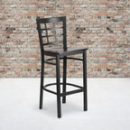 Flash Furniture HERCULES Series Black Window Back Metal Restaurant Barstool - Walnut Wood Seat