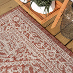 Jonathan Y Smb101A-5R Sinjuri Medallion Textured Weave Indoor Outdoor Area-Rug Coastal Bohemian Rustic Glam Easy Cleaning Bedroom Kitchen Backyard Patio Non Shedding, 5' Round, Red/Taupe
