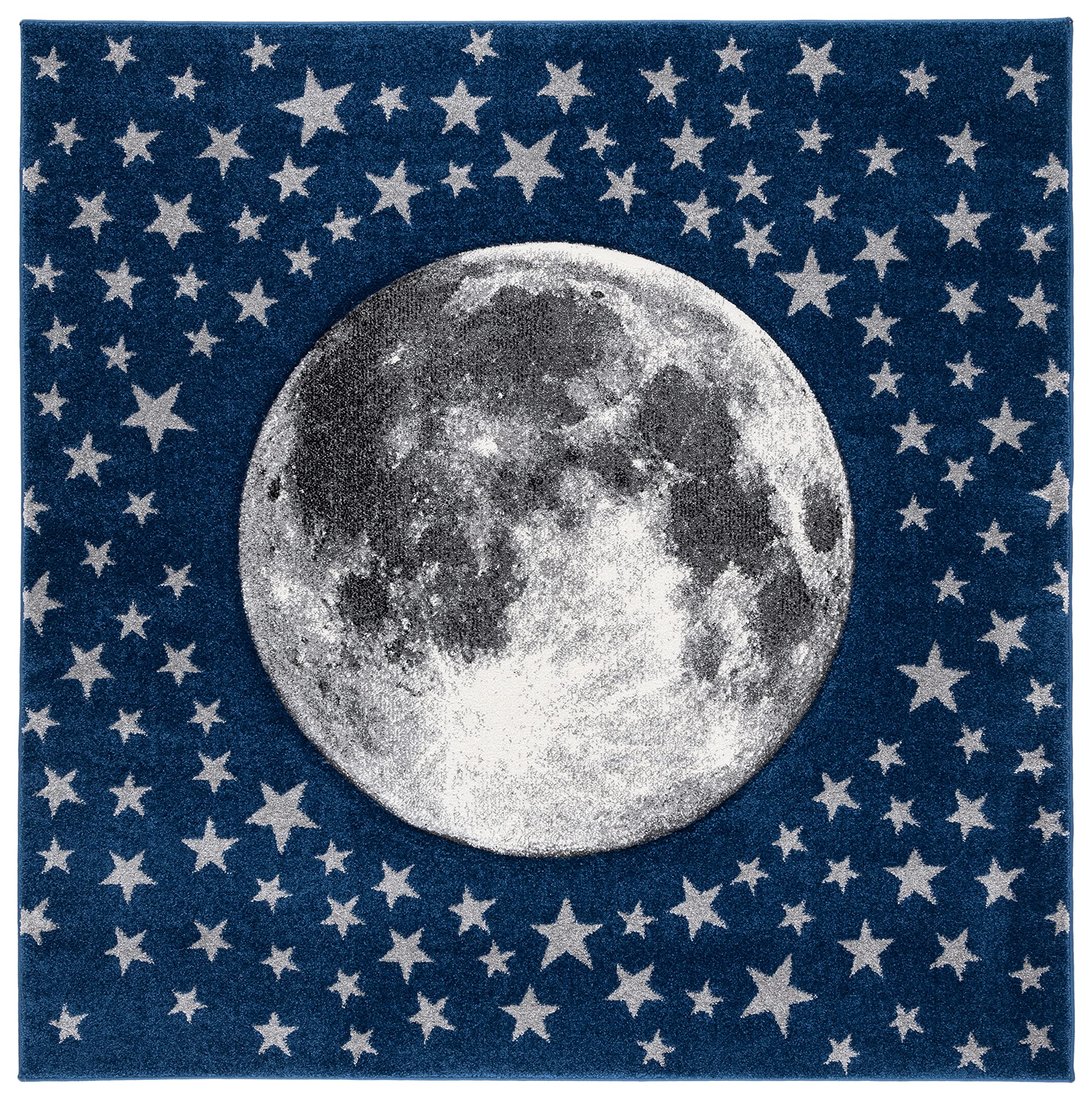 SAFAVIEH Carousel Kids Collection Area Rug - 53 Square, Navy & Grey, Non-Shedding & Easy Care, Ideal for High Traffic Areas for