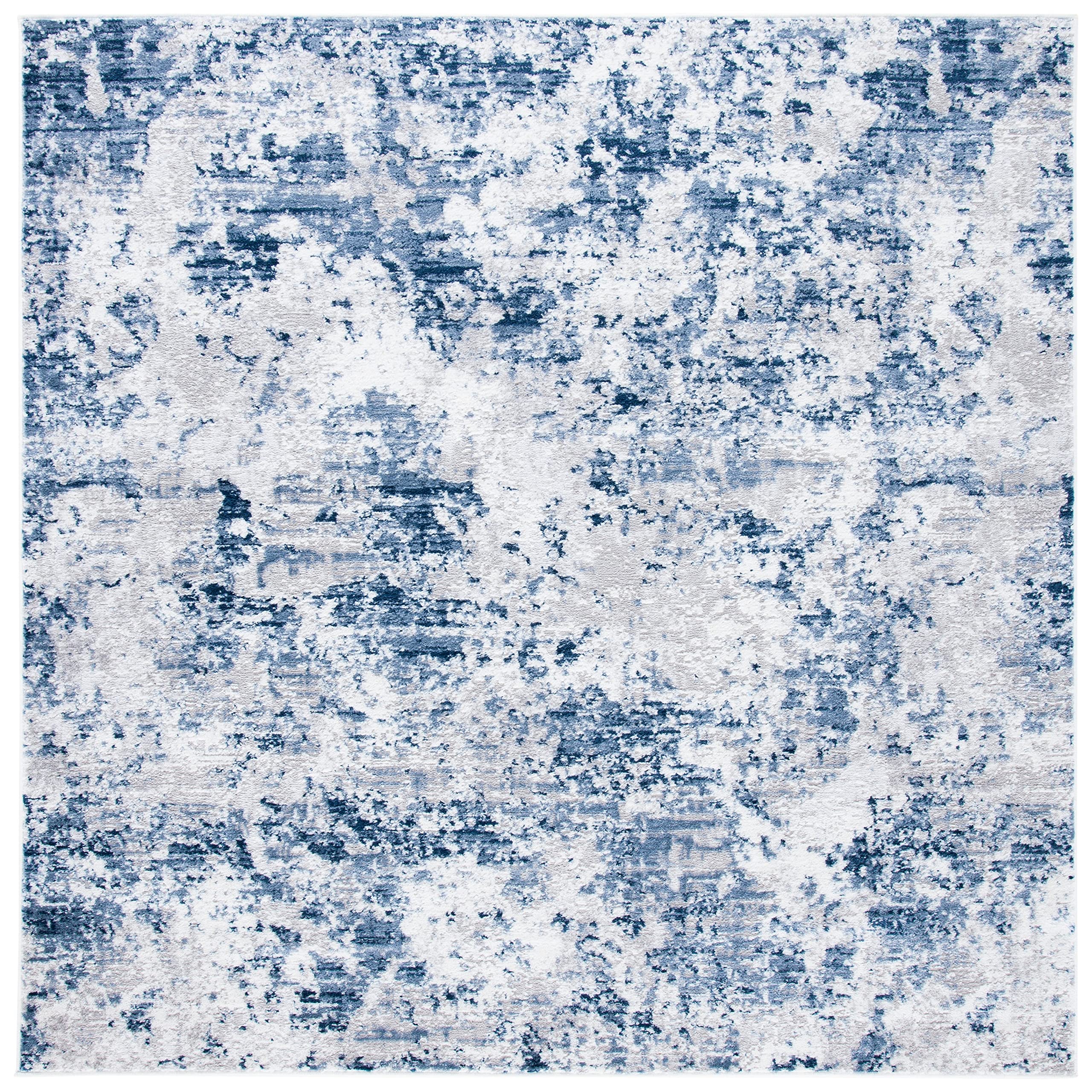 SAFAVIEH Amelia Collection 67 Square Navy / Grey ALA705N Modern Abstract Non-Shedding Living Room Bedroom Area Rug