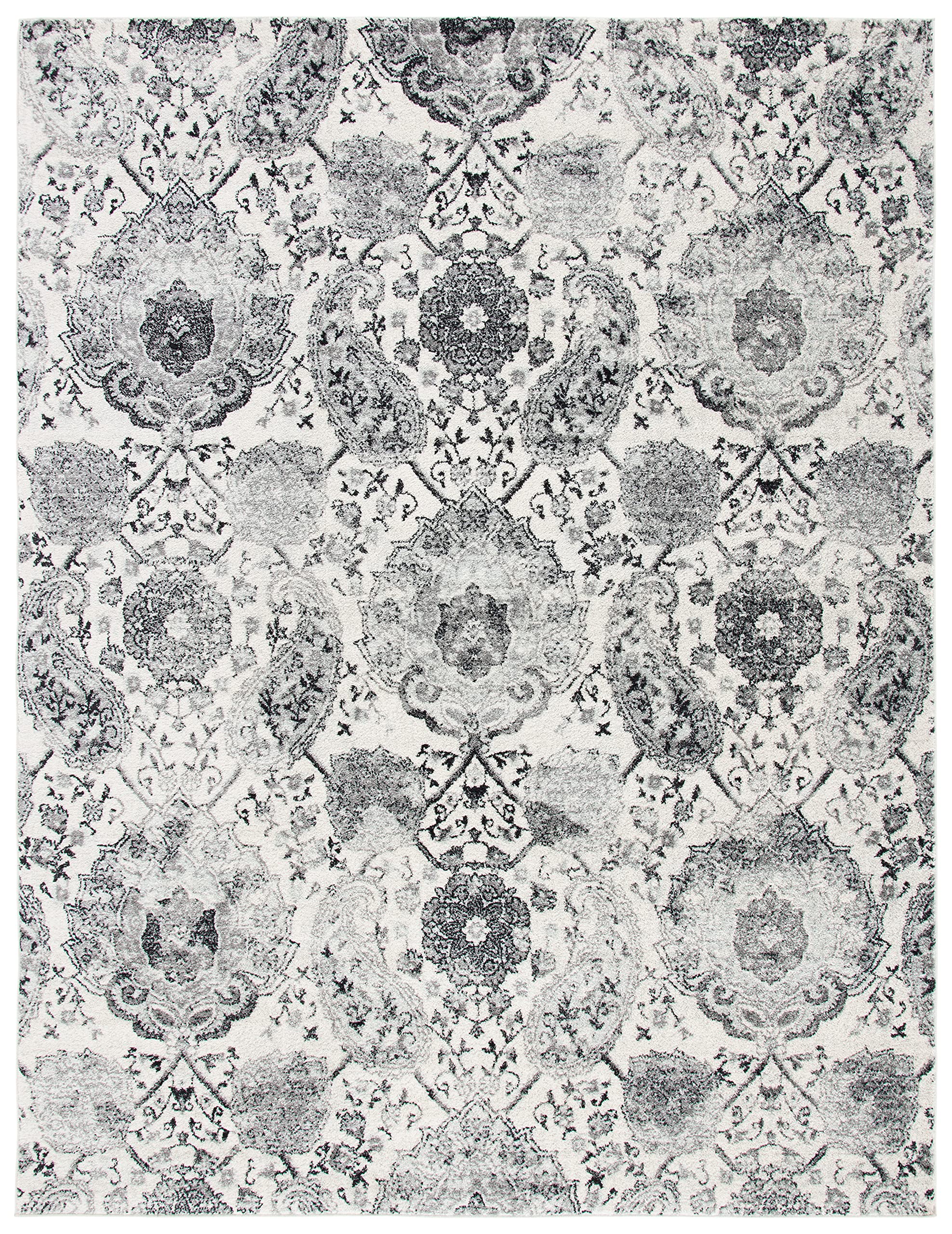 Safavieh Madison Collection Area Rug - 6'7'' X 9'2'', Cream & Silver, Boho Chic Glam Paisley Design, Non-Shedding & Easy Care, I