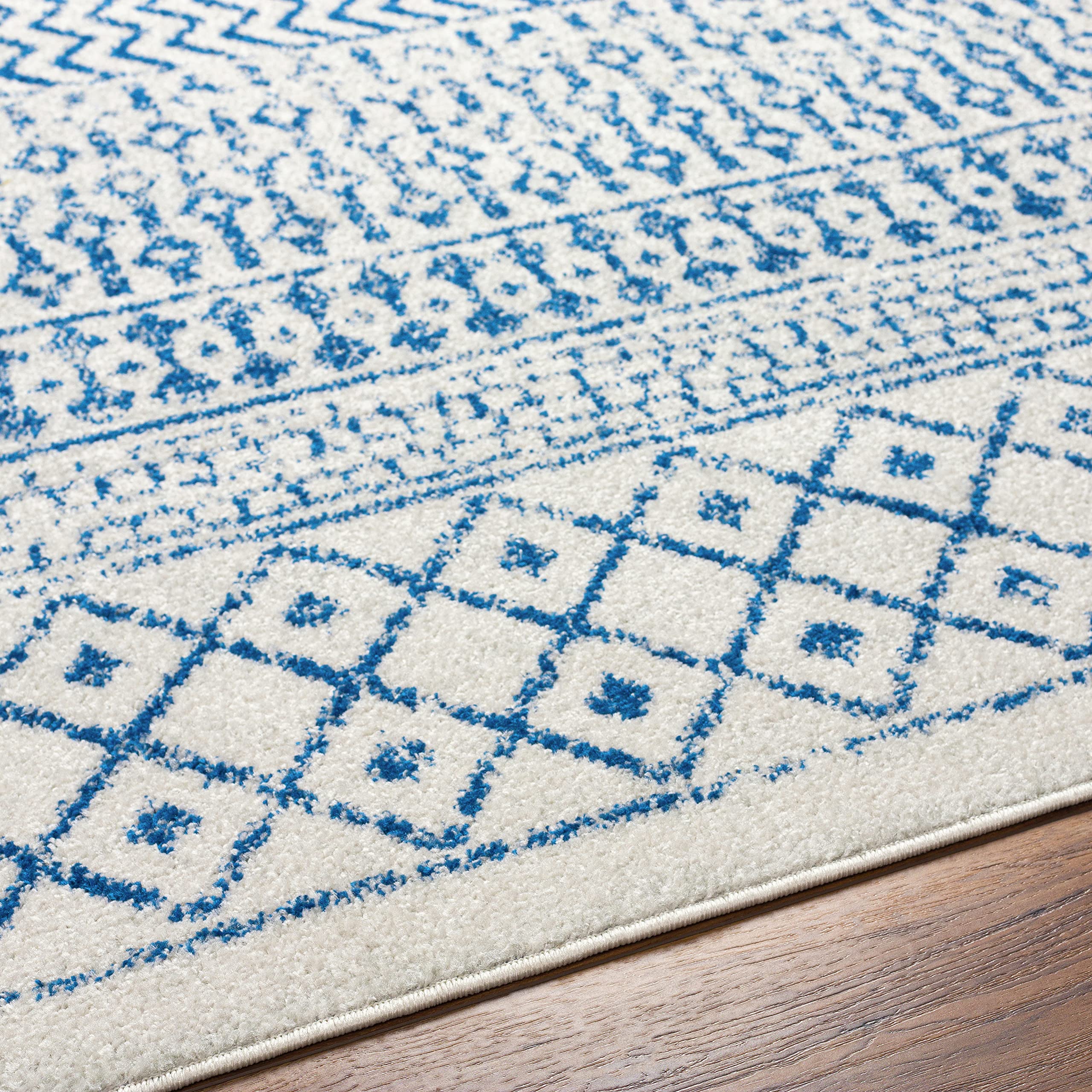 Livabliss Chester Boho Moroccan Area Rug, 4' X 6' Oval, Cream/Royal Blue