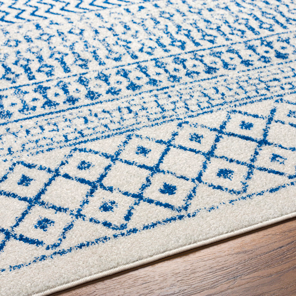 Livabliss Chester Boho Moroccan Area Rug, 6'7'' X 9', Cream/Royal Blue