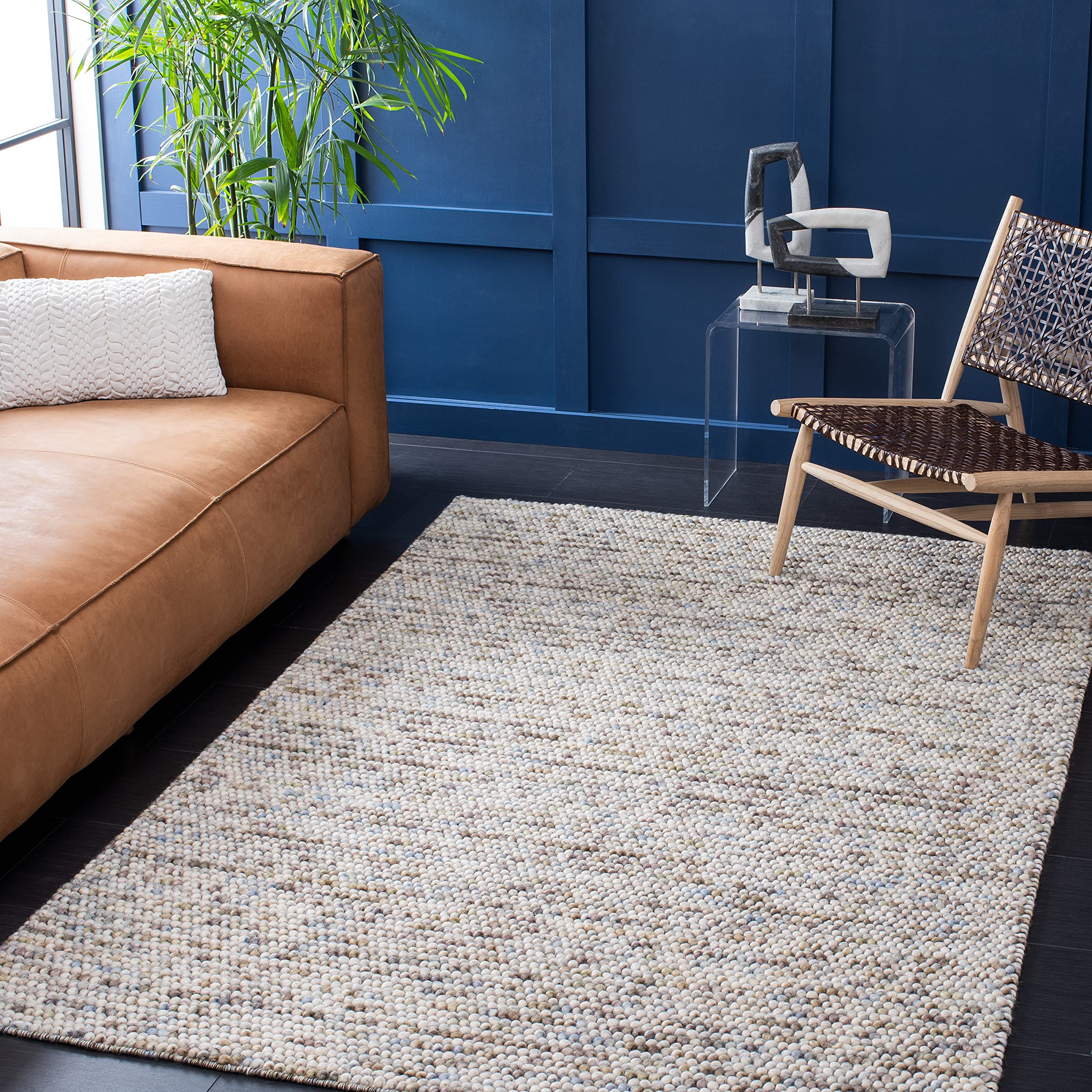 SAFAVIEH Natura Collection Area Rug - 5 x 8, Ivory & Multi, Handmade Farmhouse Wool, Ideal for High Traffic Areas in Living Ro