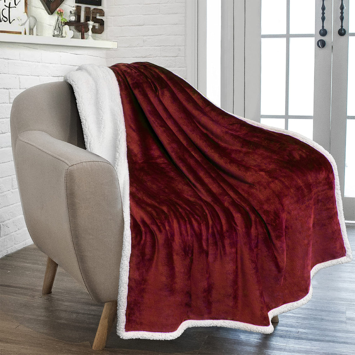 Pavilia Sherpa Fleece Throw Blanket For Couch, Maroon Red, Plush Soft Fuzzy Sofa Blanket, Cozy Reversible Winter Throw For Women