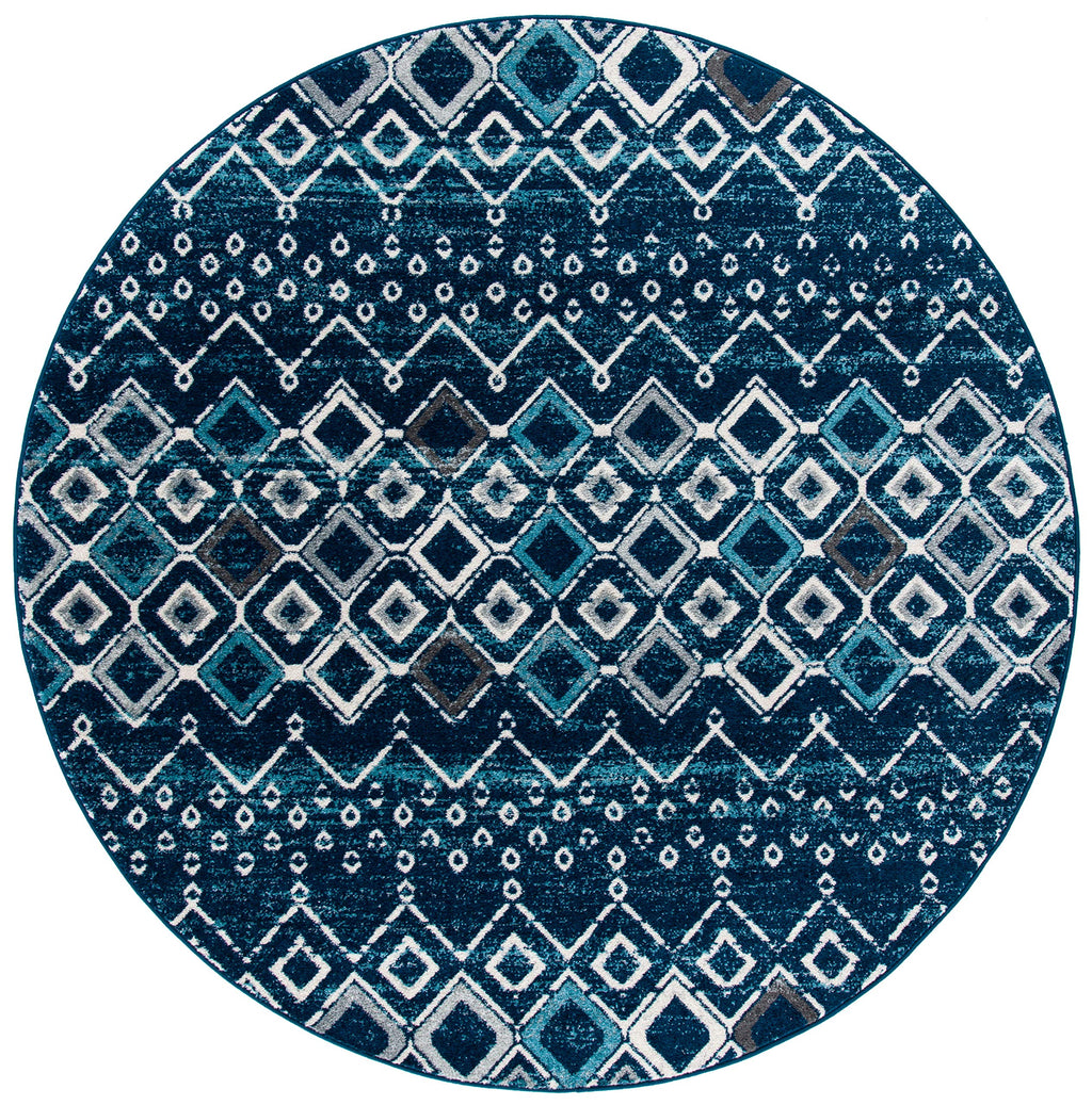 Safavieh Amsterdam Collection 5'1'' Round Navy/Beige Ams108N Moroccan Boho Non-Shedding Living Room Dining Bedroom Area Rug