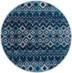 Safavieh Amsterdam Collection 5'1'' Round Navy/Beige Ams108N Moroccan Boho Non-Shedding Living Room Dining Bedroom Area Rug