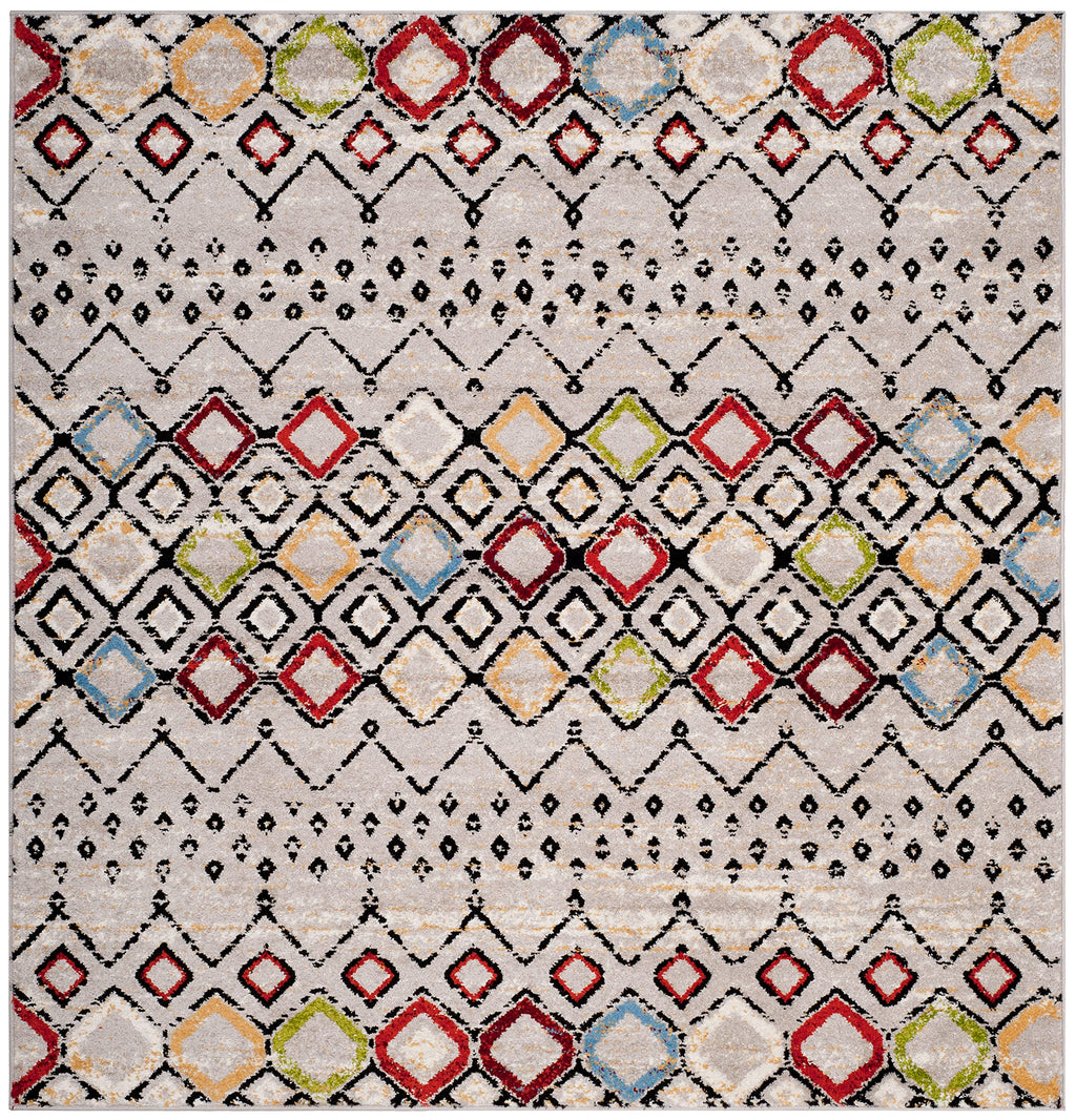 Safavieh Amsterdam Collection 6'7'' Square Light Grey/Multi Ams108G Moroccan Boho Non-Shedding Living Room Bedroom Area Rug