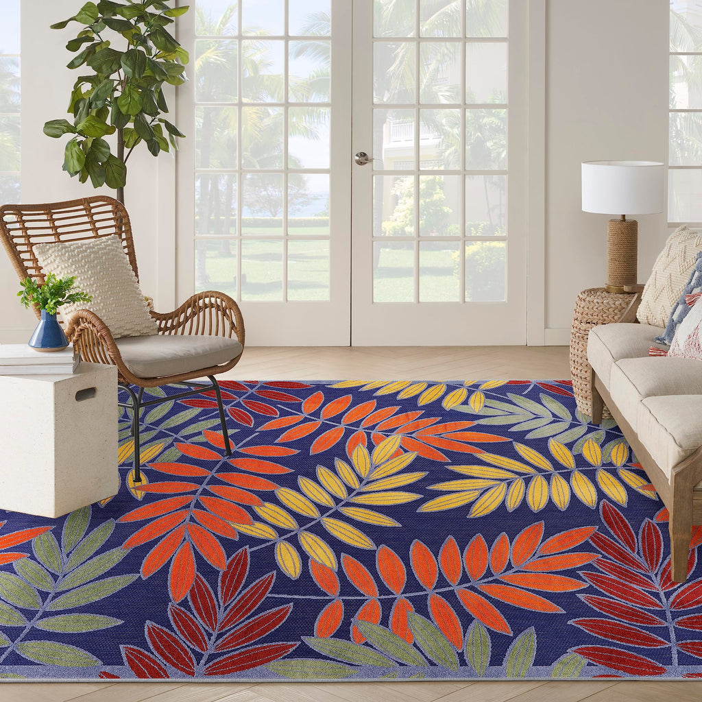 Nourison Aloha Indoor/Outdoor Navy Multicolor 7'10' X 10'6' Area Rug, Easy Cleaning, Non Shedding, Bed Room, Living Room, Dining Room, Backyard, Deck, Patio (8X11)