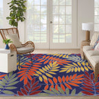 Nourison Aloha Indoor/Outdoor Navy Multicolor 7'10' X 10'6' Area Rug, Easy Cleaning, Non Shedding, Bed Room, Living Room, Dining Room, Backyard, Deck, Patio (8X11)