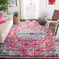SAFAVIEH Madison Collection Area Rug - 8 x 10, Fuchsia & Teal, Boho Chic Medallion Distressed Design, Non-Shedding & Easy Care