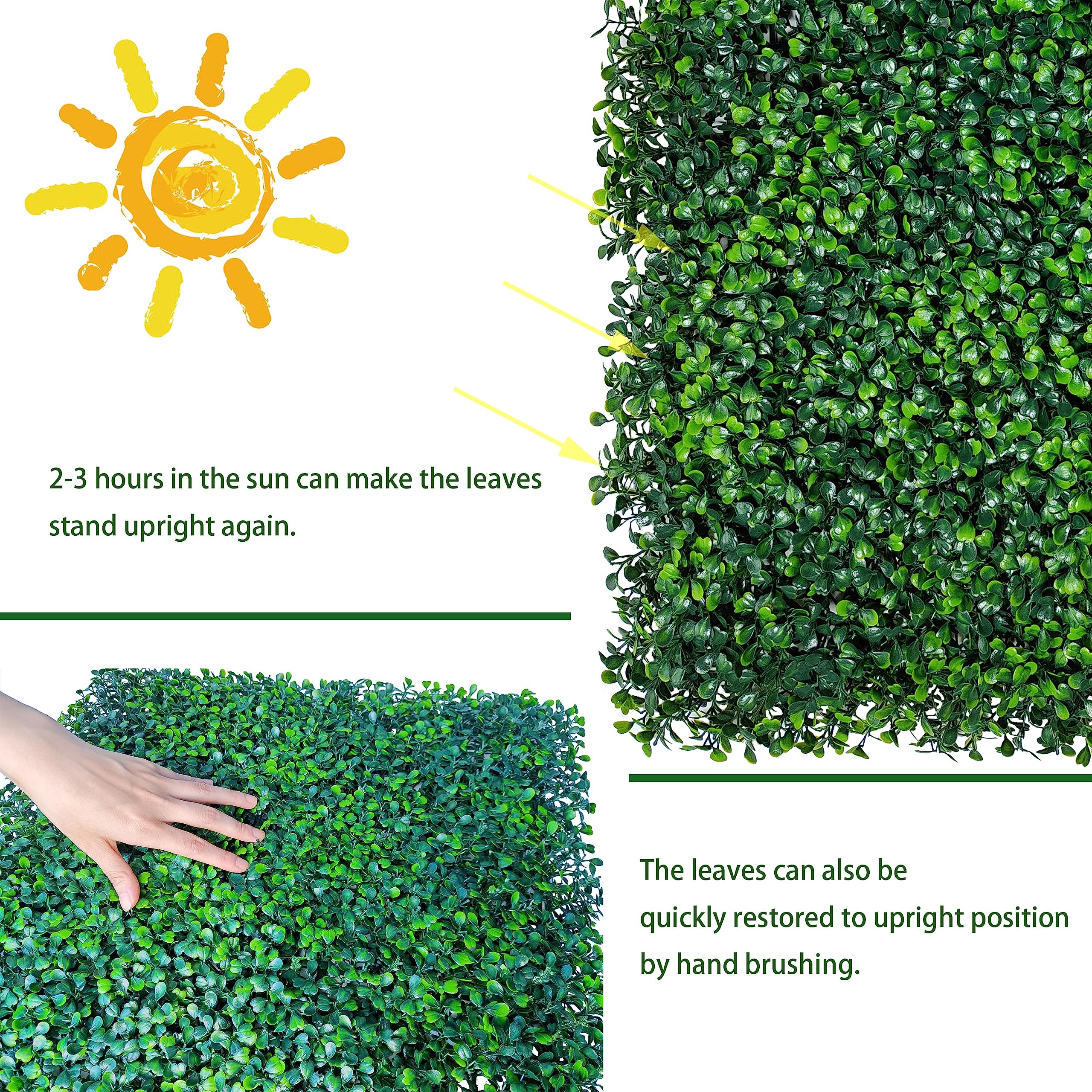 Odtory Artificial Grass Wall Panels,20X20 In 6P Uv-Anti Greenery Boxwood Panels For Indoor Outdoor Green Wall Decor & Ivy Fence