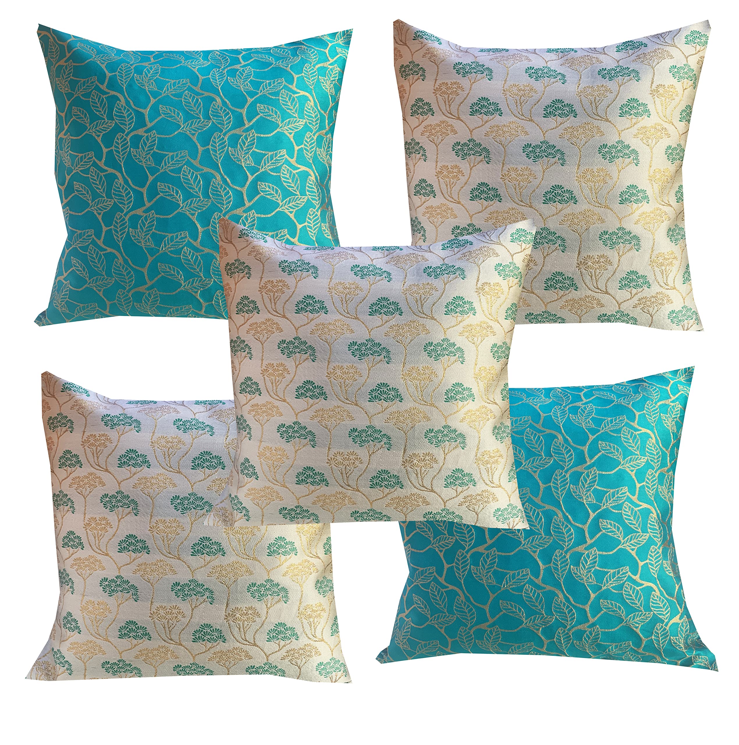 Pinkparrot Art Silk Multi Colour Throw Pillow Covers/Cushion Covers 16X16 Inch Set Of 5Multicolour 33