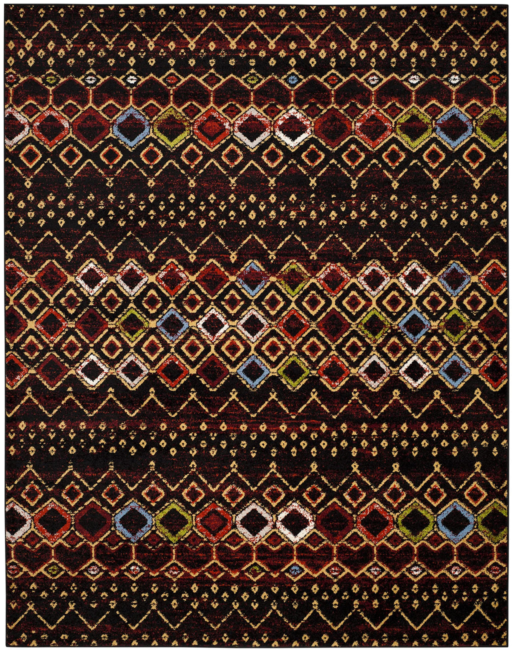 Safavieh Amsterdam Collection X-Large Area Rug - 12' X 18', Black & Multi, Moroccan Boho Design, Non-Shedding & Easy Care, Ideal