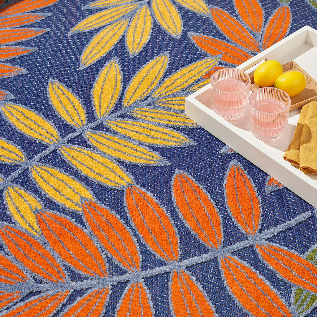 Nourison Aloha Indoor/Outdoor Navy Multicolor 7'10' X 10'6' Area Rug, Easy Cleaning, Non Shedding, Bed Room, Living Room, Dining Room, Backyard, Deck, Patio (8X11)
