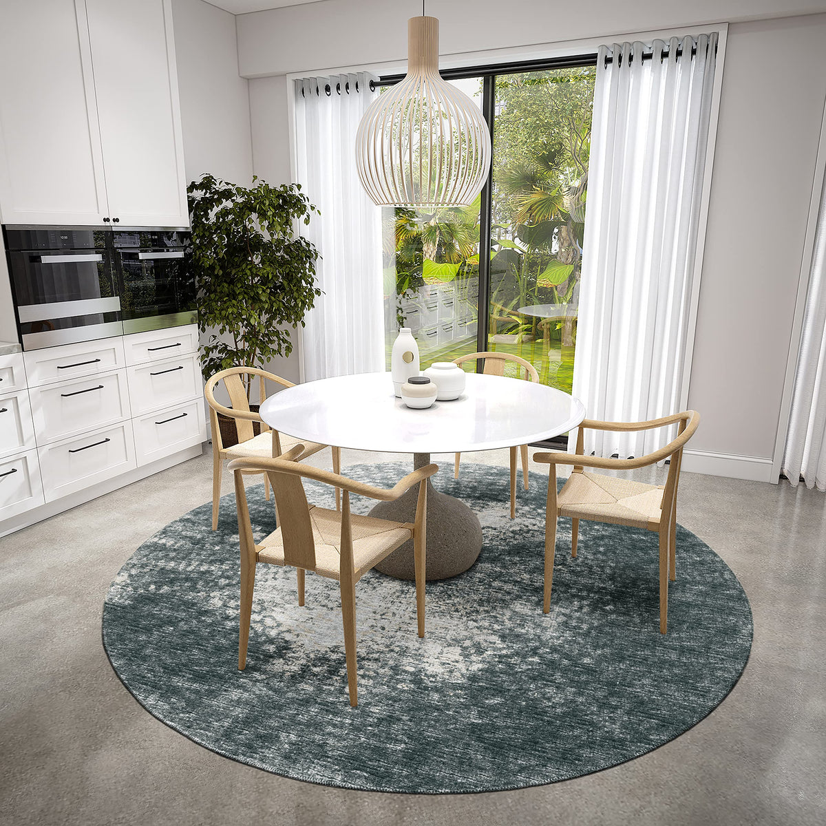 Addison Rugs Rylee Ary31 Black Washable 8' X 8' Indoor Outdoor Round Rug, Easy Clean, Machine Washable, Non Shedding, Bedroom, Entry, Living Room, Dining Room, Kitchen, Patio Rug