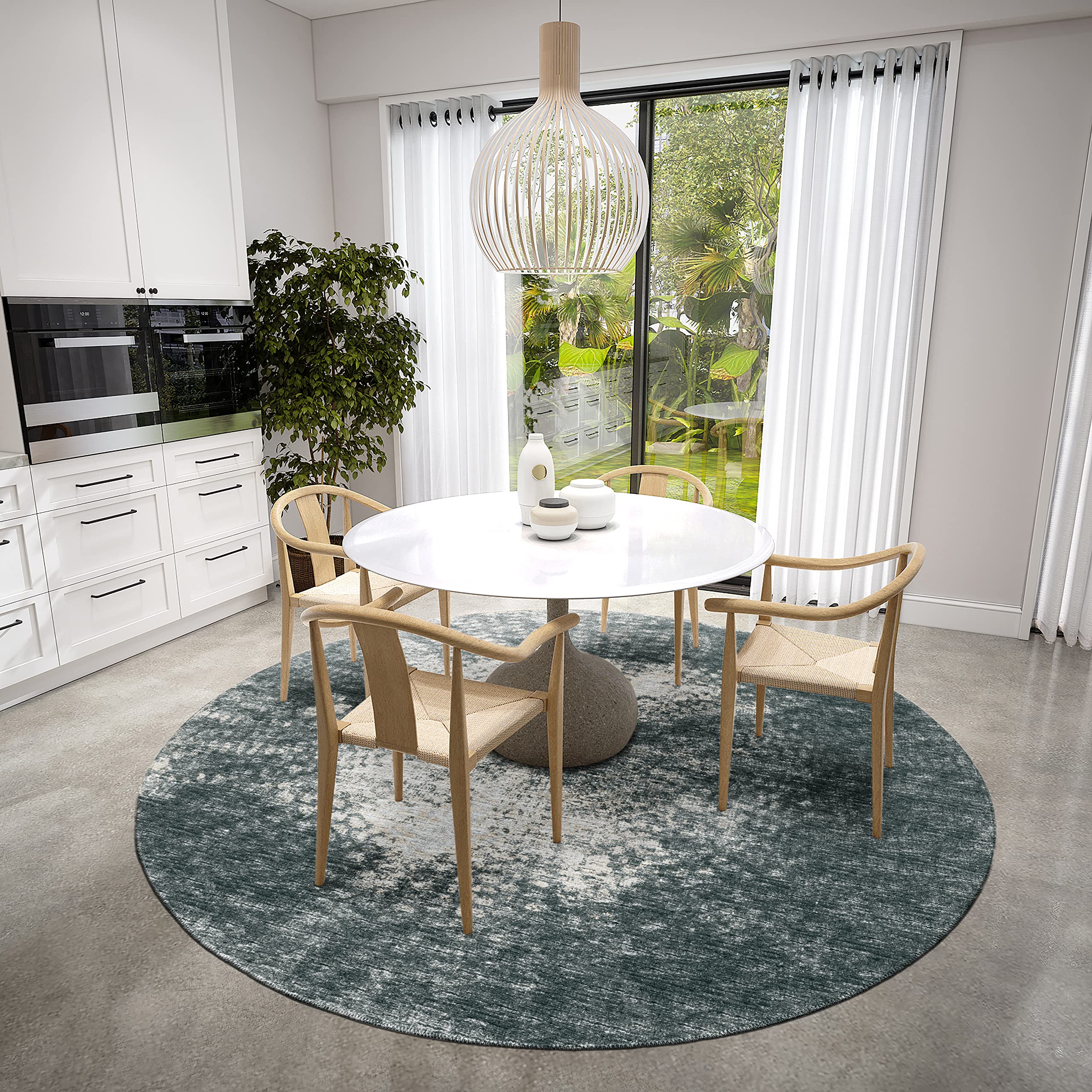 Addison Rugs Rylee Ary31 Black Washable 8' X 8' Indoor Outdoor Round Rug, Easy Clean, Machine Washable, Non Shedding, Bedroom, Entry, Living Room, Dining Room, Kitchen, Patio Rug
