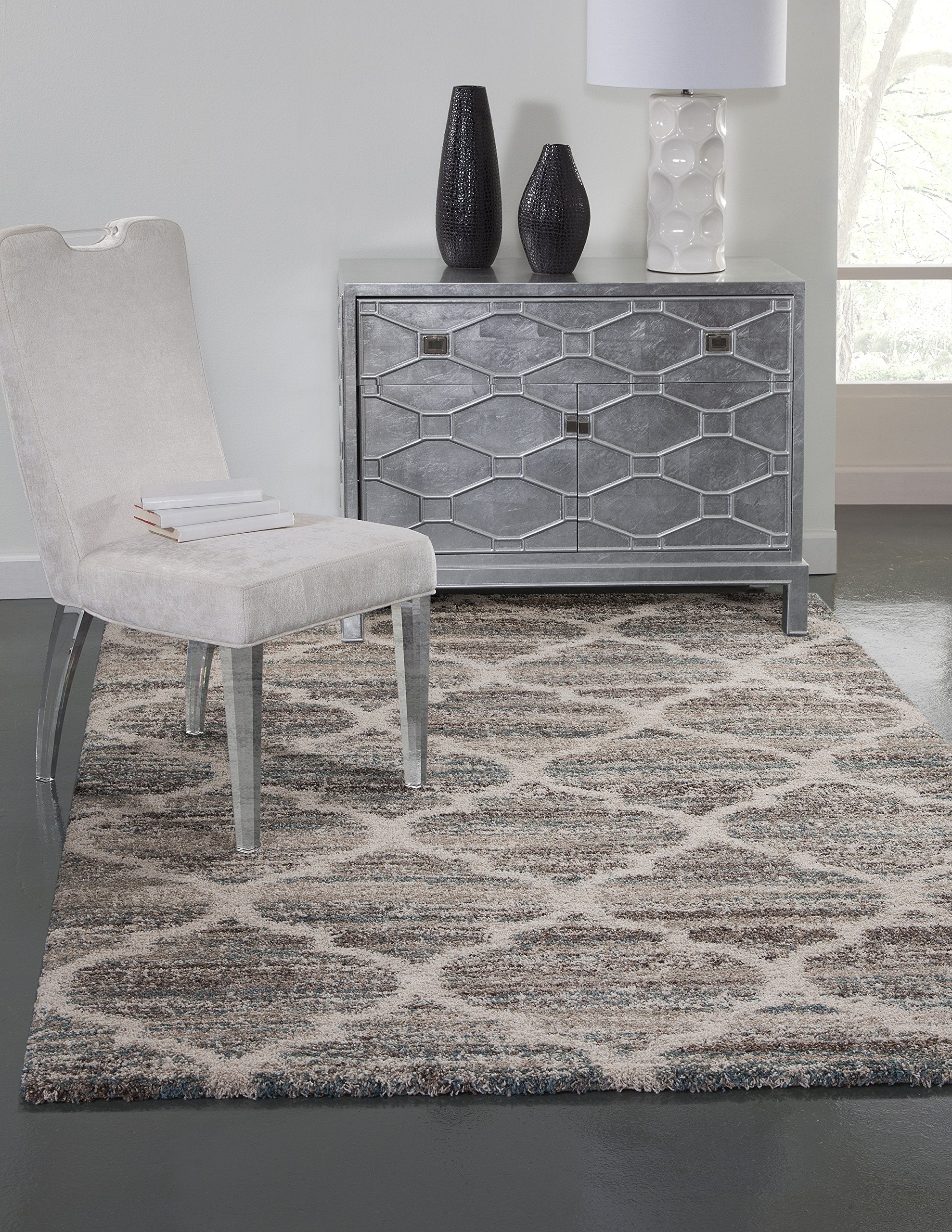 Abacasa Granada Trellis Area Rug, 5' X 8', Blue/Brown/Tan