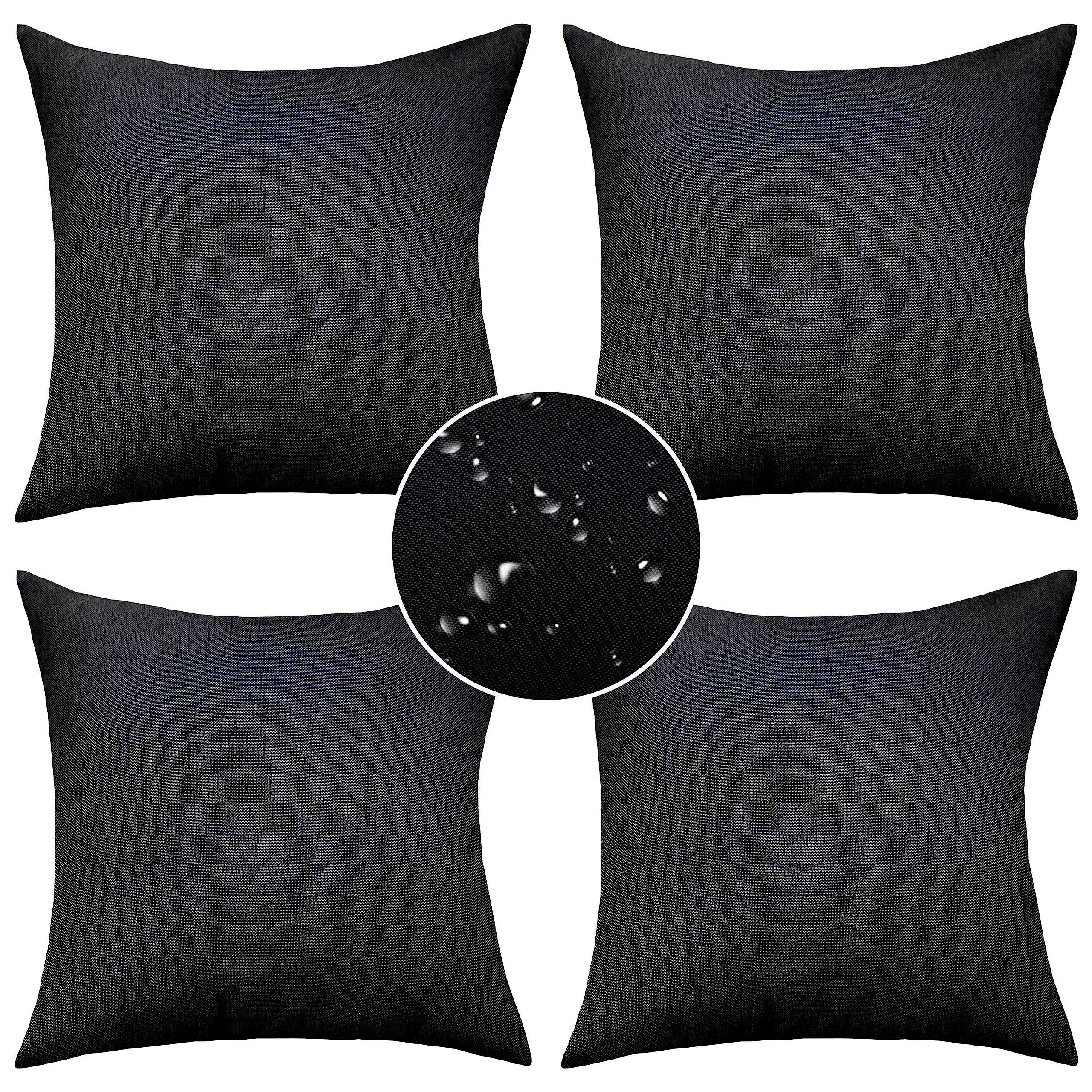 Demetex Black Outdoor Pillow Covers 18X18 Waterproof Linen Throw Pillow Covers Soft Pillow Cases For Sofa Bed And Patio Furnitur