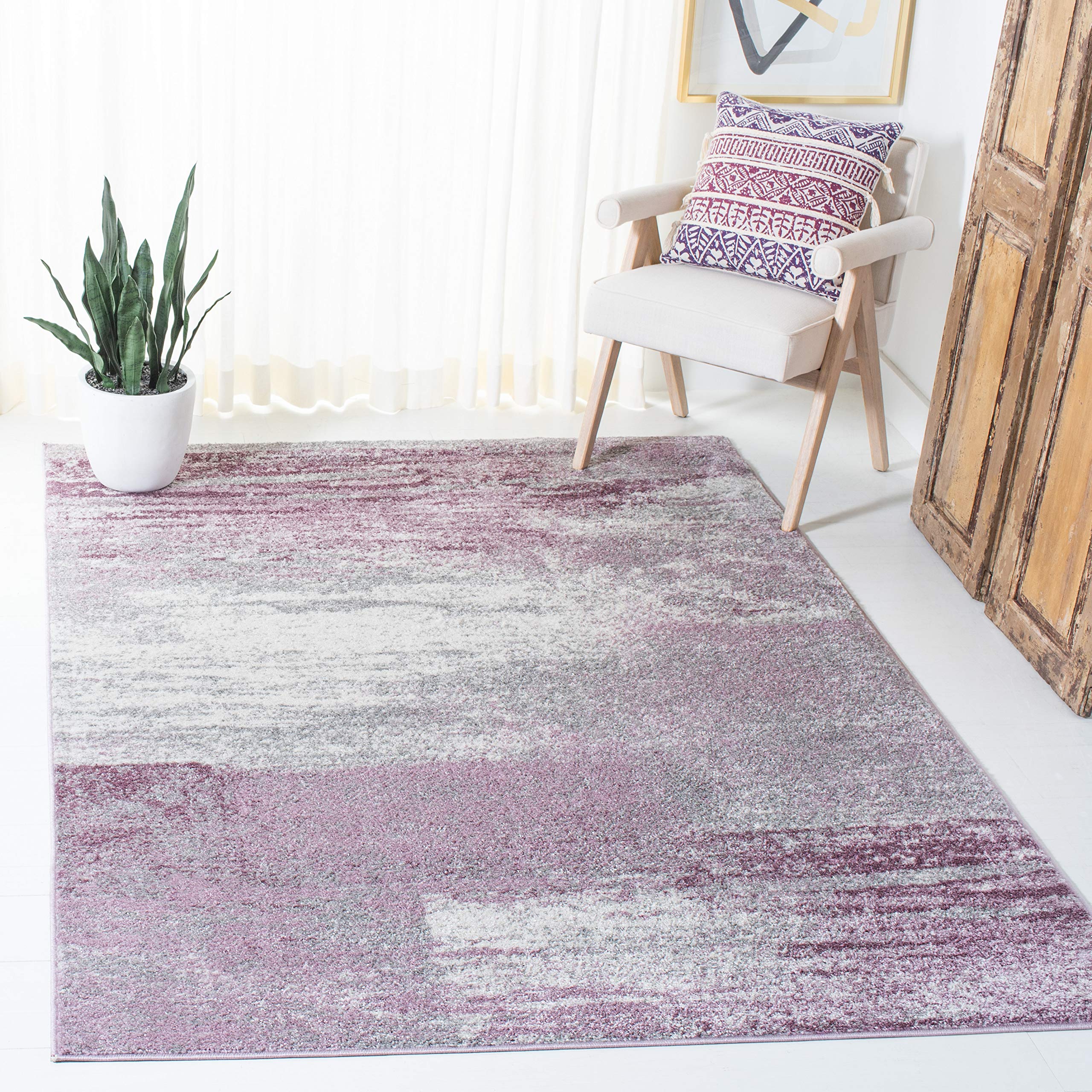 SAFAVIEH Adirondack Collection Area Rug - 51 x 76, Grey & Purple, Modern Abstract Design, Non-Shedding & Easy Care, Ideal for 