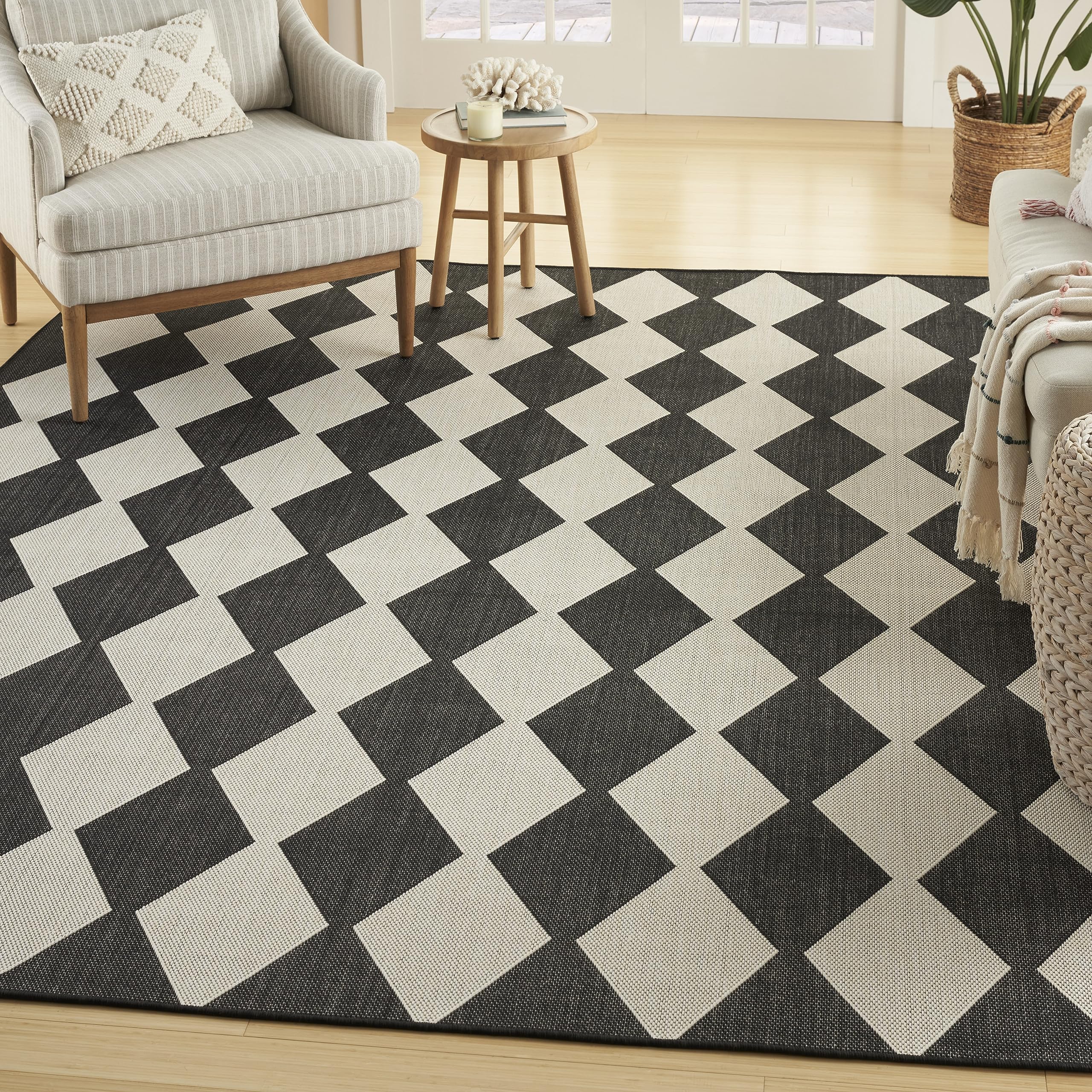 Nourison Positano Indoor/Outdoor Black 5' X 7' Area Rug, Easy Cleaning, Non Shedding, Bed Room, Living Room, Dining Room, Backya