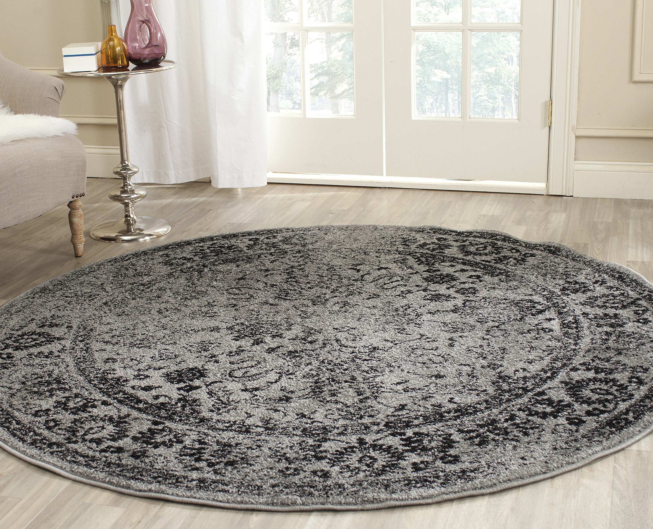 SAFAVIEH Adirondack Collection 12 Round Grey/Black ADR109B Oriental Distressed Non-Shedding Dining Room Entryway Foyer Living R