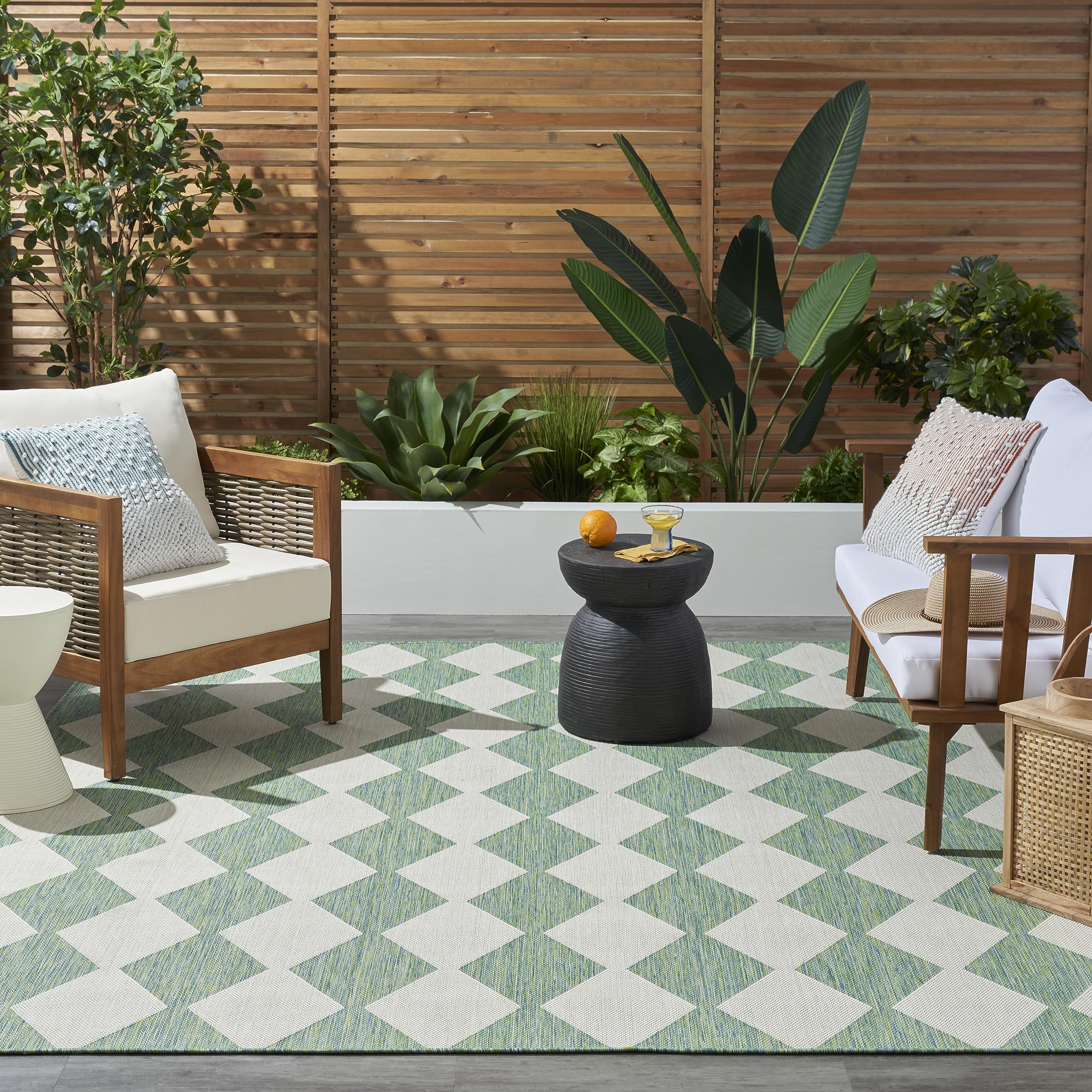Nourison Positano Indoor-Outdoor Blue Green 8' X 10' Area Rug, Easy Cleaning, Non Shedding, Bed Room, Living Room, Dining Room, Backyard, Deck, Patio (8X10)