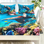 Cvhouse Sea Turtle Fitted Sheet,Ocean Bed Sheet Set Twin Size,Turtle Bedding Set For Boys Kids Girls,1 Flat Sheet & 1 Fitted She