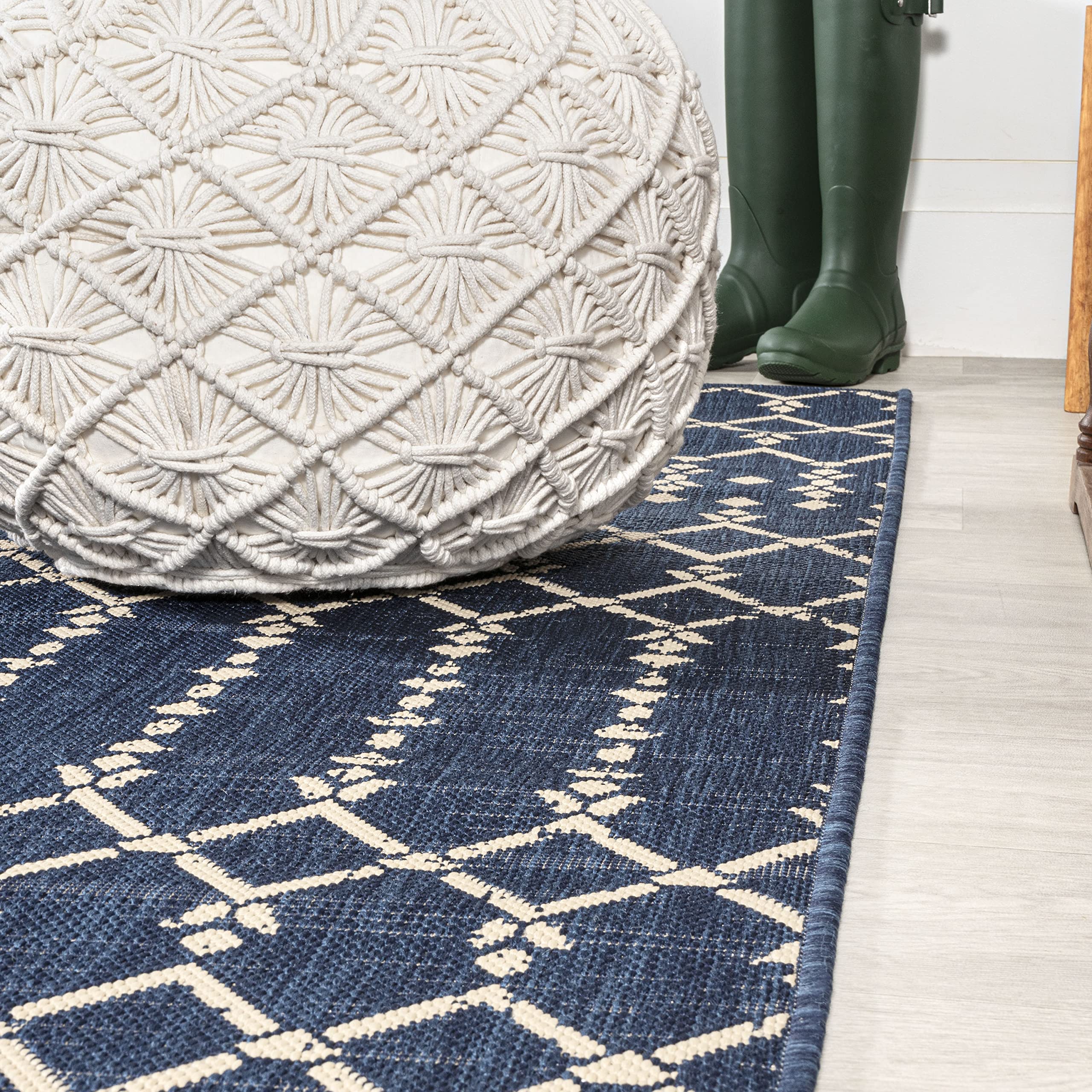 Jonathan Y Smb108K-5R Ourika Moroccan Geometric Textured Weave Indoor Outdoor Area Rug, Bohemian Coastal Traditional Easy Cleani