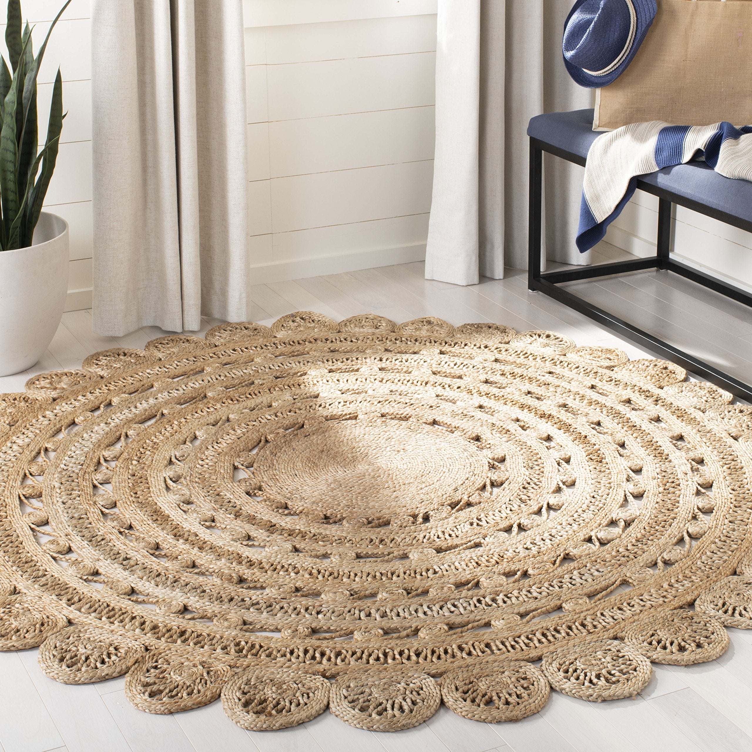 SAFAVIEH Natural Fiber Collection Area Rug - 7 Round, Natural, Handmade Boho Charm Braided Jute, Ideal for High Traffic Areas i