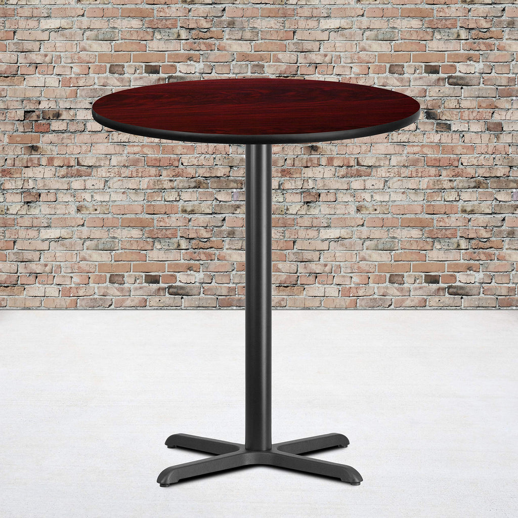 Flash Furniture 36'' Round Mahogany Laminate Table Top With 30'' X 30'' Bar Height Table Base