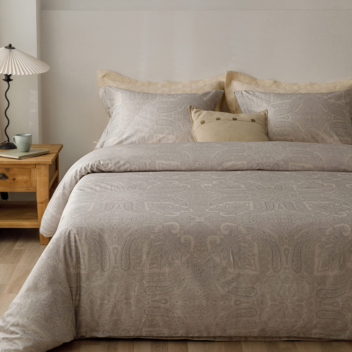 Heimenaogo Egyptian Cotton Duvet Cover King Size Sateen Weave, Silky Soft Boho Duvet Cover Zipper Closure, Long Staple Cotton Be