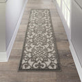 Nourison Aloha Indoor/Outdoor Grey/Charcoal 2'3' X 8' Area Rug, Transitional, French Country, Easy Cleaning, Non Shedding, Bed
