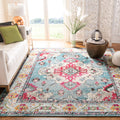 SAFAVIEH Monaco Collection X-Large Area Rug - 11 x 15, Light Blue & Fuchsia, Medallion Distressed Design, Non-Shedding & Easy 