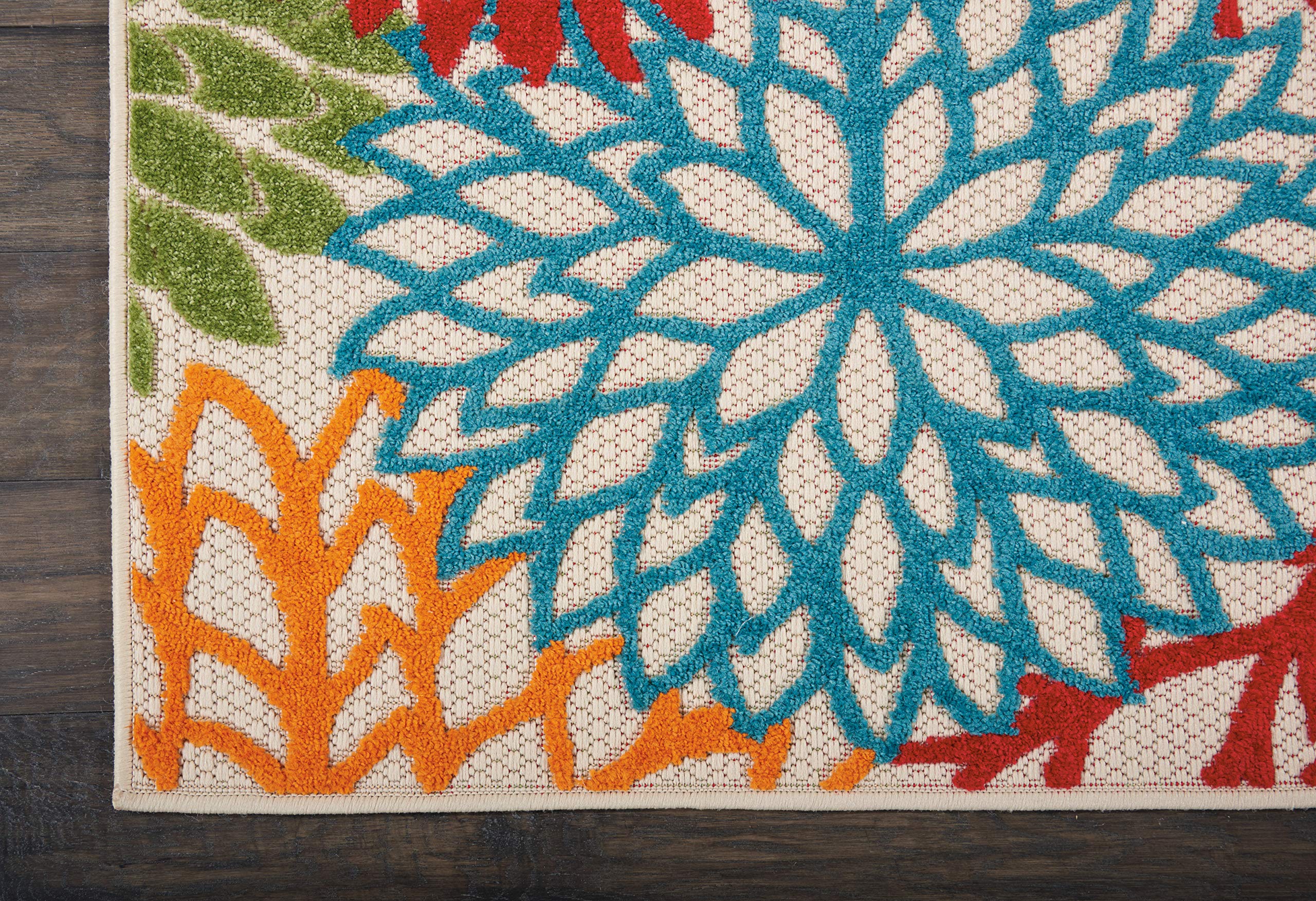Nourison Aloha Indoor/Outdoor Green 2'3' X 12' Area-Rug, Tropical, Botanical, Easy-Cleaning, Non Shedding, Bed Room, Living Room, Dining Room, Deck, Backyard, Patio (2X12)